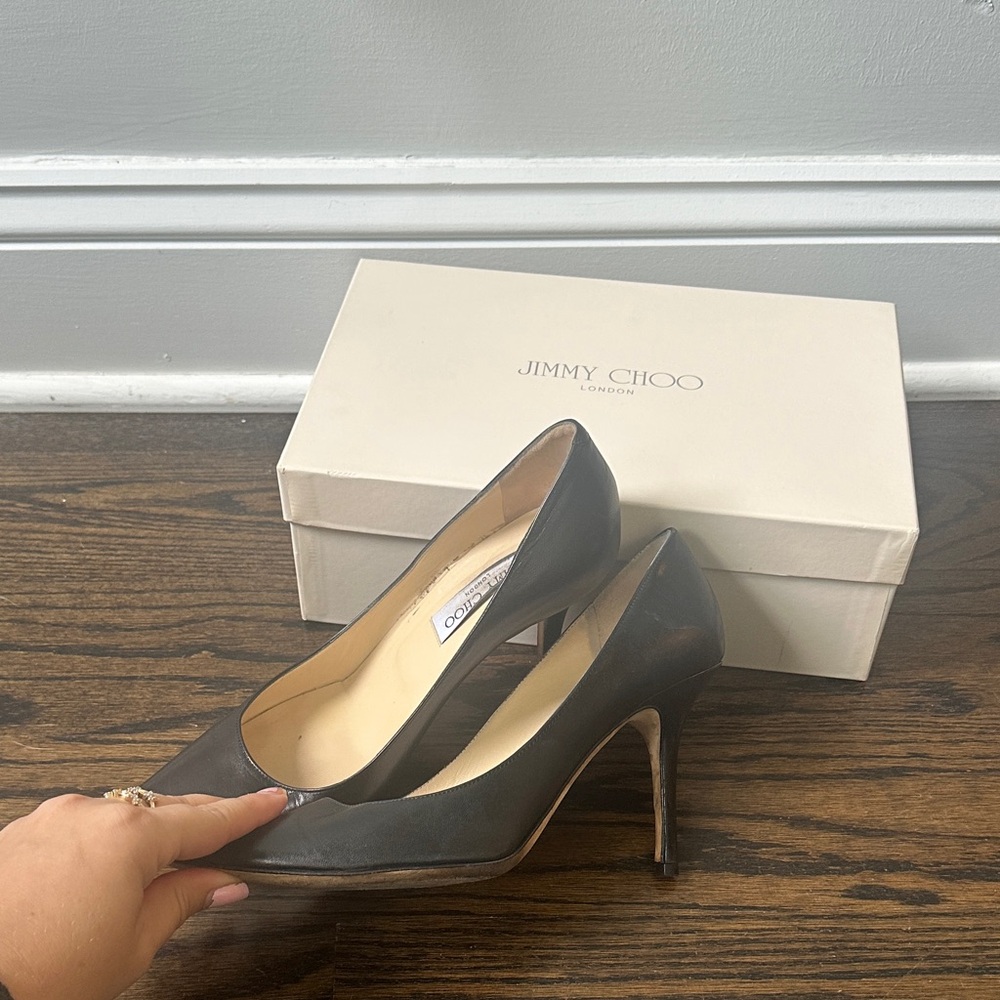 Jimmy Choo Black Leather Stiletto Heels - Picture 9 of 16